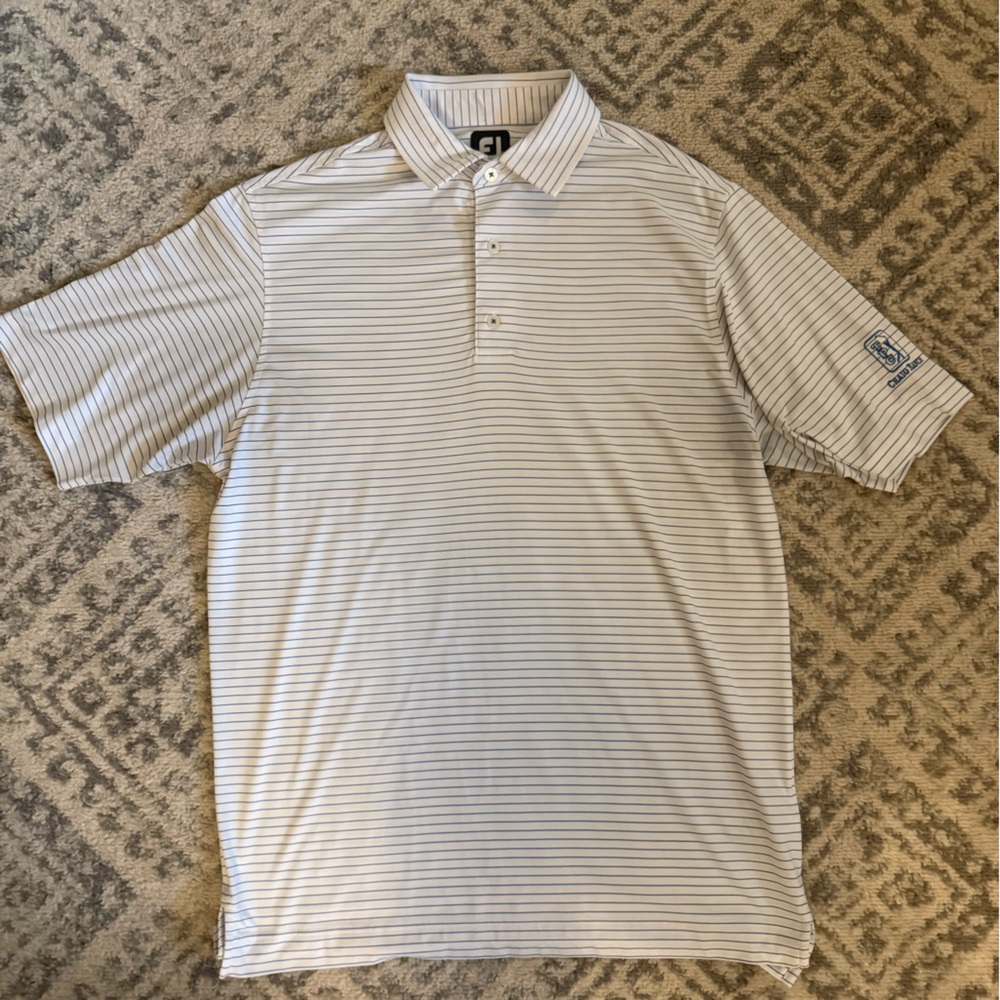 White and Gray Striped Foot Joy Polo Shirt